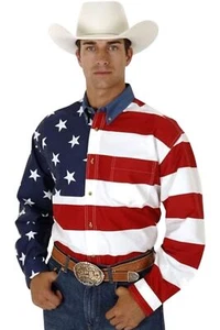 Roper Mens Western USA Flag Long Sleeve Button Up Shirt - Picture 1 of 6