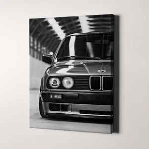 BMW E3 Vintage Sportwagen schwarz-weiß Canvas Druck Wandkunst - Bild 1 von 5