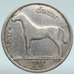 1928 IRELAND Silver HORSE and LYRE HARP Vintage Antique IRISH 2S 6P Coin i89364 - Picture 1 of 3