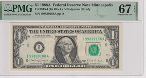 **ONLY 1 HIGHER** Fr 1915-I 1988A $1 FRN I99839188A PMG 67EPQ MINNEAPOLIS 1988-A - Picture 1 of 2