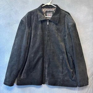 H & H Mens Suede Leather Jacket Full Zip Black Collared Quilted Lining Patchwork - Picture 1 of 13