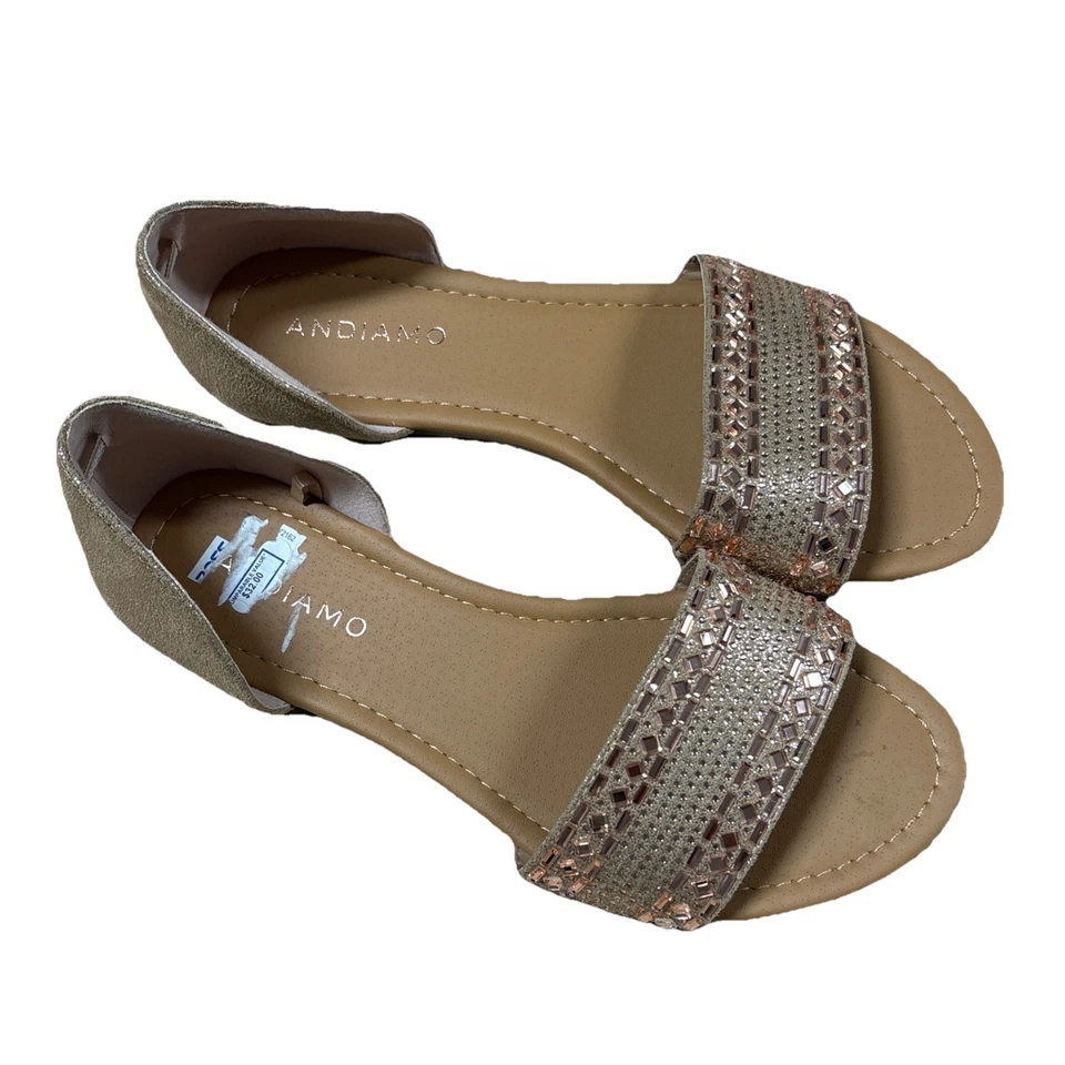 Sandalias planas Andiamo Slide para mujer talla 7,5 anchas con pedrería de oro rosa Foto 1 de 4