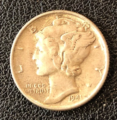 1941 Mercury Dime MINT ERROR Cud on Wing Silver 10c Coin - Image 1 of 2