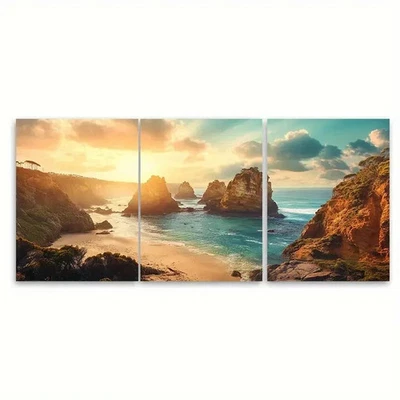 3pcs Phillip Island Travel Print Australia Wall Art Canvas Framed 50x70cm - Image 1 of 2