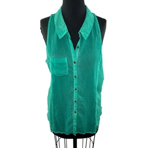 We The Free People Tanktop grün Kragen ärmellos Button Down Größe M Medium - Bild 1 von 9