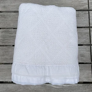 Vintage weiße Decke Waffelmuster Baumwolle USA 79” x 97” doppelt voll - Bild 1 von 8