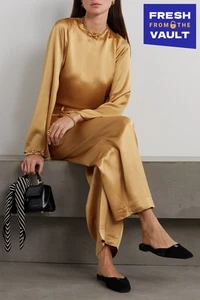 RRP€386 BY MALENE BIRGER Satin Long Sleeve Top Size EU42 US12 UK16 XXL Gold - Picture 1 of 6