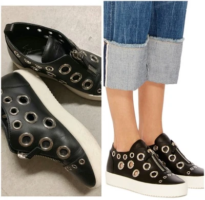 $750 Giuseppe Zanotti AUTÉNTICAS Tenis Plateados Ojales 38.5 Mayo Londres Cuero de Becerro Foto 1 de 4