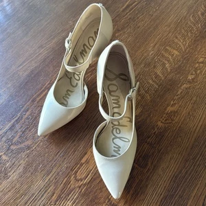 Sam Edelman Womens Size 7.5 Nude Harlow Leather Heel Pump Ankle Strap Used - Picture 1 of 13