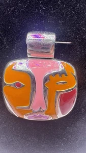 Lia Sophia Pendant Abstract Picasso Style Face Enamel Art Modernist Jewelry Rare - Picture 1 of 5