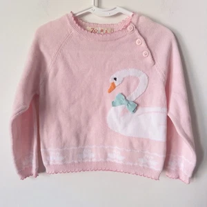 Zubels Girls Pink Swan Applique Knit Sweater with Buttons Adorable Cute - Picture 1 of 8