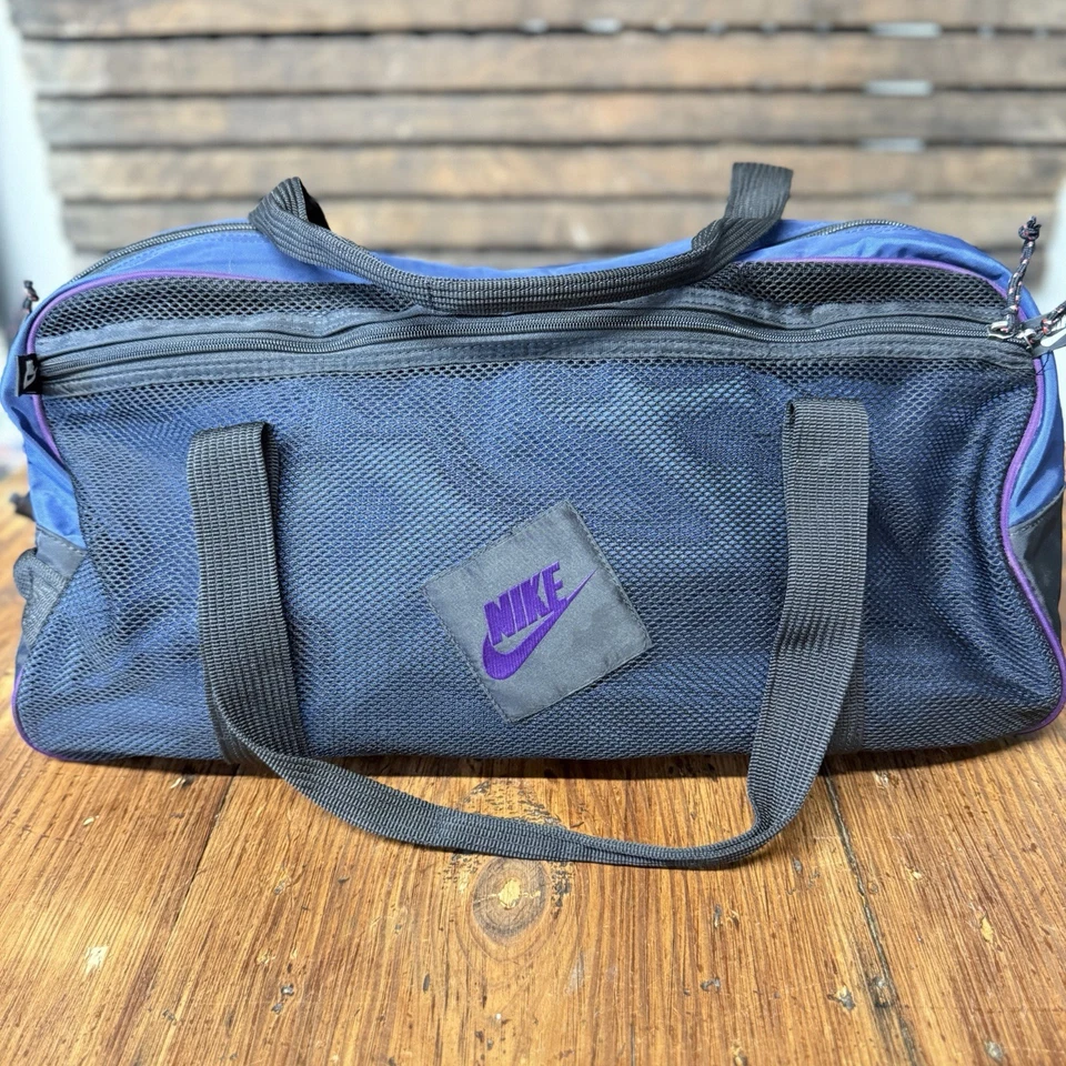 Vintage 80s Blue Purple Nike Logo Swoosh XL Gym Duffle Bag Sports Made In Korea - Image 1 of 4
