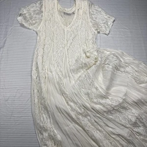 Vintage Lace Wedding Maxi Dress Short Sleeves Womens Small 80s 90s Cottage Core - Picture 1 of 15