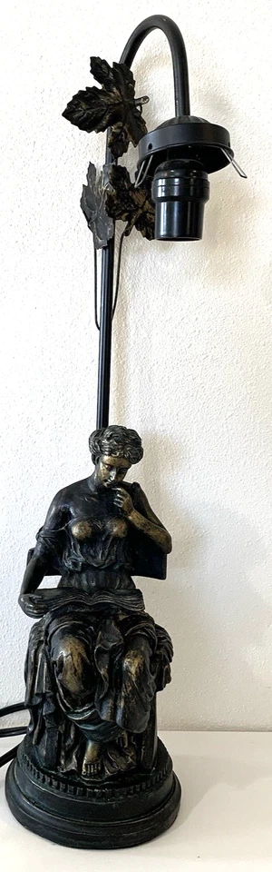 Vintage Art Nova French Figural Bronze Deco Lamp Woman Reading A Book - Image 1 of 4
