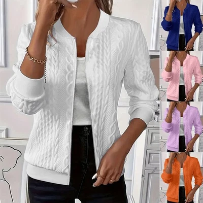 Ladies Zipper Long Sleeve Baseball Jacket Tops Casual Loose Coats Cardigans SIZE - Image 1 of 4