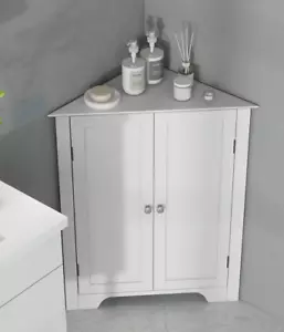 White Corner Cabinet Wooden Storage Unit Small Modern Cupboard Chic Room Shelf - Picture 1 of 10