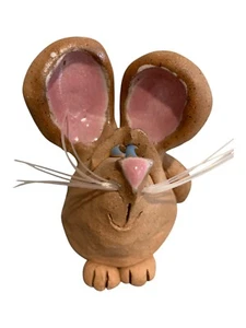 Studio Pottery Stoneware Chubby Mouse Cute Folk Art Big Ears Smile Curious Face - Picture 1 of 15