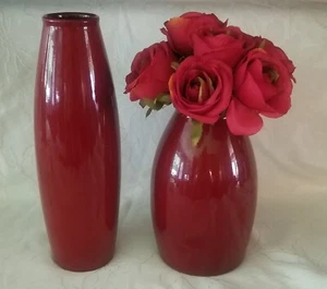 Pier 1 Imports Vasi Ceramica Set 2 Sangue di Bue Rosso Scheurich Made in Germany Rose - Foto 1 di 5