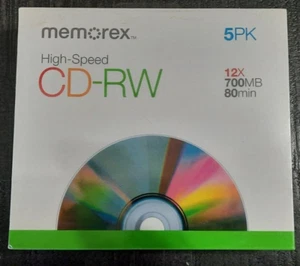 NEW SEALED MEMOREX HIGH SPEED CD-RW 5 PACK 12X 700MB 80 MIN REWRITABLE - Picture 1 of 4
