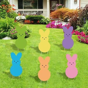 Easter Yard Signs Peeps Bunny Yard Stakes Happy Easter Decorations Outdoor, D... - Picture 1 of 8