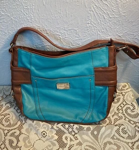 Stone Mountain Leather Satchel Purse Bag ~ Turquoise & Brown - Picture 1 of 7