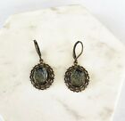 VINTAGE SMALL VICTORIAN CAMEO EARRINGS brass novelty 1940s retro 