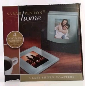 Glass Coasters Sarah Peyton Home Decor Picture Photo Wooden Holder Set Of 4 New - Picture 1 of 12