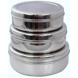 3Pc Stainless Steel Puri Dabba Set Cake Biscuit Canisters/Storage Containers Uk - Picture 1 of 3