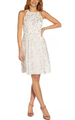 ADRIANNA PAPELL Dress Fit & Flare Size 12 Ivory Floral Embroidered NWT $179 FLAW - Image 1 of 4