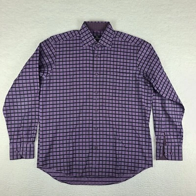 Camisa BUGATCHI UOMO Para Hombre Mediana Púrpura Cuadros Vestido Abotonada * Foto 1 de 4