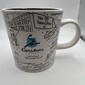 Caribou Coffee 2012 Stay Awake For Twin Cities Writing White Brown 16oz Mug Cup - Picture 1 of 7