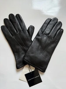 New Men $228 Saks Fifth Avenue Black Soft Leather Cashmere Glove Size M Miu Jin - Picture 1 of 6