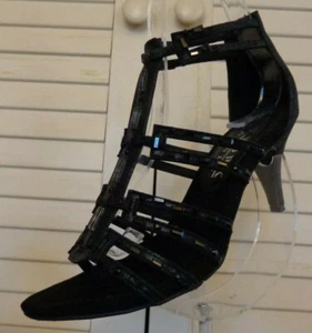 New York Transitđź’—Gorgeous Black Strappy 3"Heel Bling Sandal Shoesđź’—Sz 8M - Picture 1 of 9