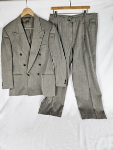 Giacca Tuta Vintage Nino Cerruti 2 Pezzi Dbl Petto 44 Pantaloni 36 X 30 Marrone/Beige - Foto 1 di 17