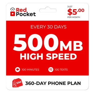 5 USD/mies RedPocket Prepaid Bezprzewodowy plan telefonu + zestaw: 100 rozmów 100 tekstu 500 MB - Zdjęcie 1 z 11