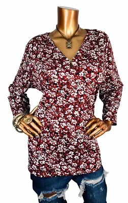 Jones NY 2X Plus Top Stretch Soft Fall Blouse Lite Wg Floral Print Keyhole Neck - Image 1 of 4