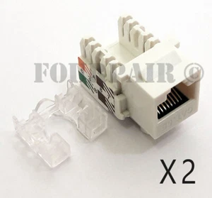 2 Pack Lot - CAT5e RJ45 110 Punch Down Keystone Modular Snap-In Jacks - White - Picture 1 of 2