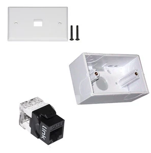PRESA A MURO SCATOLA ESTERNA INCL. FRUTTO NERO KEYSTONE JACK RJ45 UTP CAT 6 - Foto 1 di 19