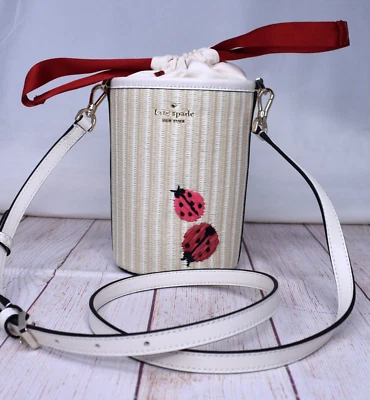 Bolso Bandolera Kate Spade Dottie Ladybug Bordado Cilindro Paja KA777 NUEVO Foto 1 de 4