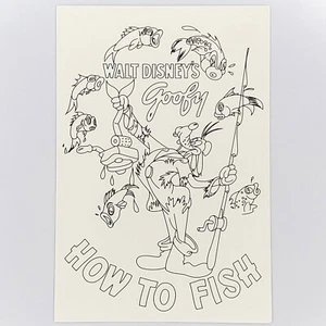 Goofy Postcard Disney Japan Coloring Page Pole Bait Movie Poster How to Fish - Picture 1 of 2
