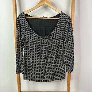 MaxMara Weekend Top Womens Large Black Geometric Scoop Neck Long Sleeve Blouse - Picture 1 of 10