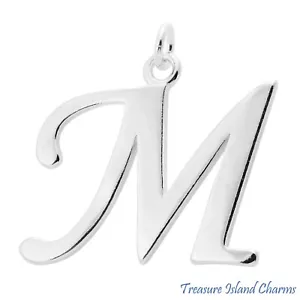Script Letter M Initial 925 Solid Sterling Silver Charm Pendant MADE IN USA - Picture 1 of 2