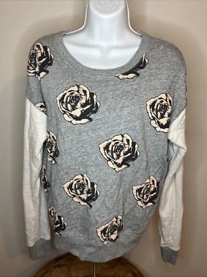 J. Moletom Crew manga longa floral top art cinza feminino M - Imagem 1 de 4