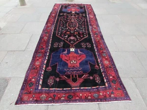 Vintage Hecho a Mano Tradicional Oriental Lana Azul Rojo Pasillo Alfombra - Bild 1 von 12
