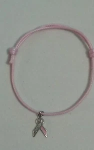 BREAST CANCER SURVIVOR RIBBON ADJUSTABLE PINK ROPE BRACELET - COURAGE - #273 - Picture 1 of 2