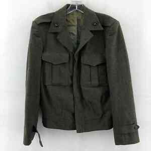 VTG US Army Military Green Wool Button Up Cropped Ike Jacket Mens Size L