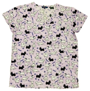 Womens Fashion Medical Nursing Scrub Tops Purple Base Dogs 2XL - Picture 1 of 2