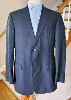 Hugo Boss Bertolucci 100% Cotton Slubby Stripe Seersucker Sports Coat 44 R. USA - Image 1 of 4