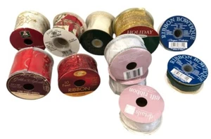 Lot/12 Christmas Wired Edge Ribbon Spools  Total 44 Yards (132 Feet) - Picture 1 of 4