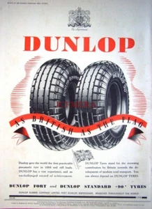 DUNLOP Cord & Standard 90 Neumáticos 1937 Impresión Publicitaria: Anuncio Original Art Deco Neumático Coche - Imagen 1 de 1